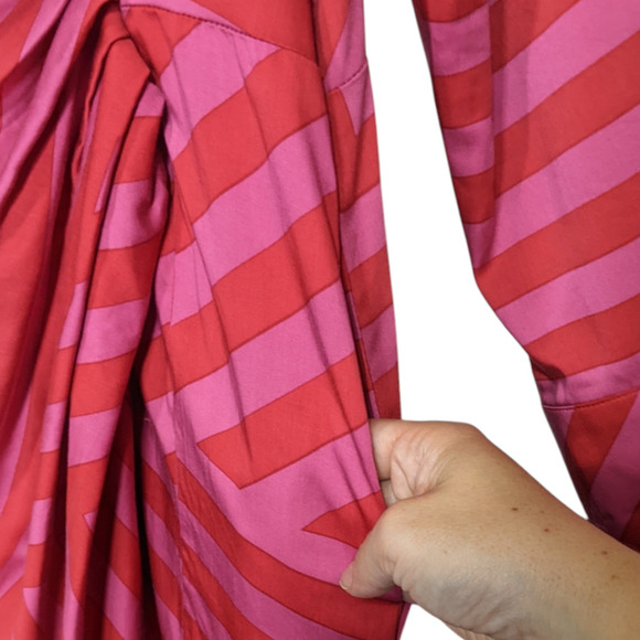 Ulla Popken Pink Mixed Strip Long Sleeve Midi Dress Work Office Funky Art 16 18 - Picture 6 of 15